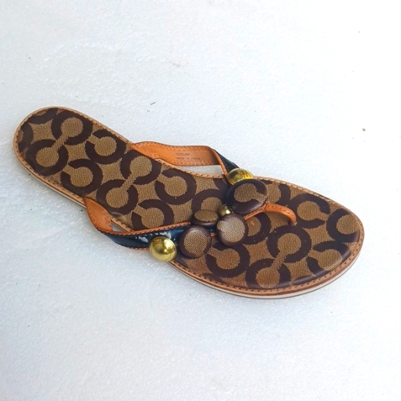 Coach Brown and Gold Sandals - Picture 1 of 6